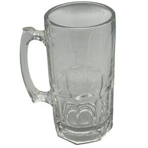 Beer mug stein cup glass large clear rectangle design 6.5"x8" READ